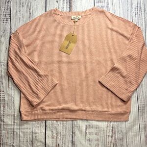 Listicle Pink Ribbed Long Sleeve Oversize Top